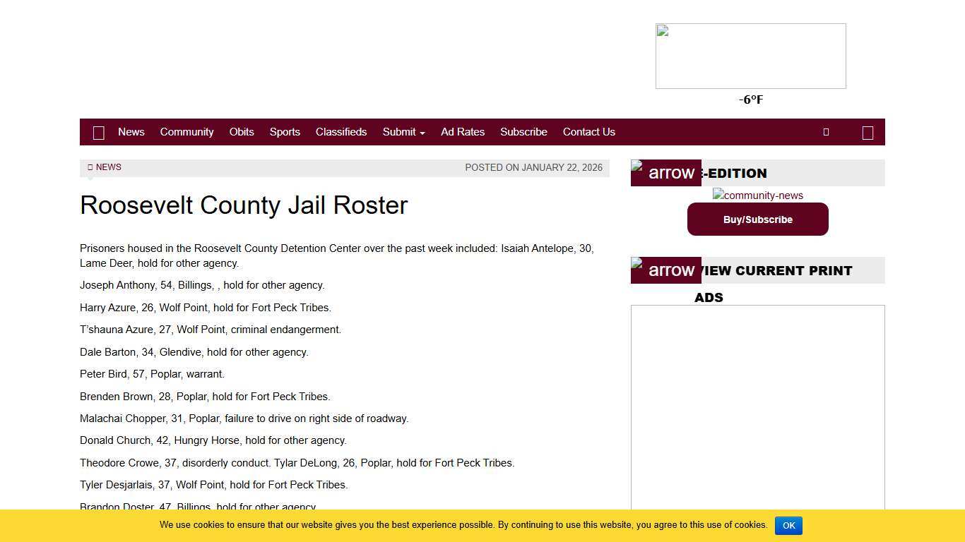 Roosevelt County Jail Roster - Northern Plains Independent