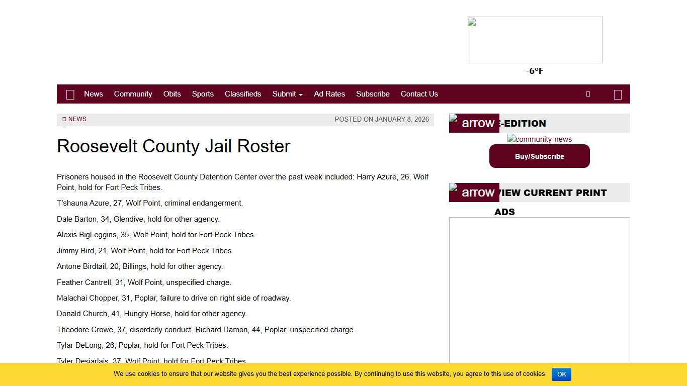 Roosevelt County Jail Roster - Northern Plains Independent